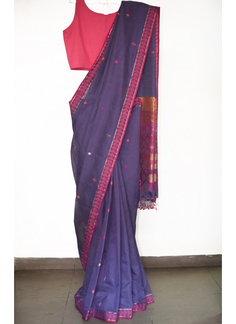 Purple, Handwoven Organic Cotton, Textured Weave , Jacquard, Work Wear, Saree